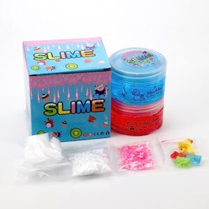 2 Packs Jelly Cube Crunchy Slime Kit for Girls with Duck and Bear(Pink and Blue),Non Sticky and Super Soft Sludge Toy,DIY Crystal Glue Boba Slime Party Favor for Boys,Birthday Gifts for Kids.