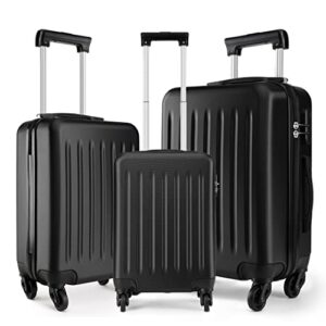 kono luggage expandable(only 28") suitcase set 3pcs + abs hardshell suitcase with 360° spinner wheels, 19" 24" 28" black
