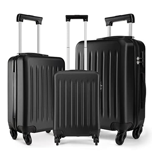 Kono Luggage Expandable(only 28") Suitcase Set 3Pcs + ABS Hardshell Suitcase with 360° Spinner Wheels, 19" 24" 28" Black