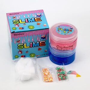 2 Packs Pink and Blue Crunchy Slime Kit for Girls,Non Sticky and Super Soft Sludge Jelly Cube Slime Toy,DIY Crystal Glue Boba Slime Party Favor for Boys,Birthday Gifts for Kids.