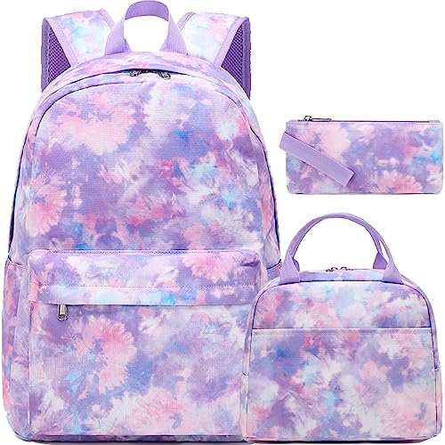 Jumpopack Backpack for Girls School Backpack for Girls Backpack for Elementary Middle School Bag for Kids Bookbag Teen Girls Backpack with Lunch Box (Tie Dye Purple)