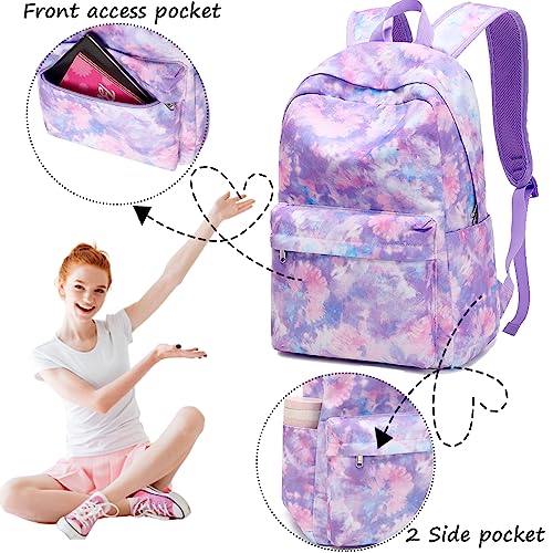 Jumpopack Backpack for Girls School Backpack for Girls Backpack for Elementary Middle School Bag for Kids Bookbag Teen Girls Backpack with Lunch Box (Tie Dye Purple)