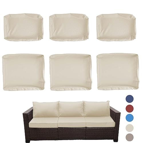 SUSIE'S GARDEN 6p Outdoor Cushion Slipcovers Outdoor Patio Cushions Covers Replacement Waterproof with Zipper for 3-Seat Outdoor Rattan Sofa Patio Furniture Cushion Covers Grey, Covers Only