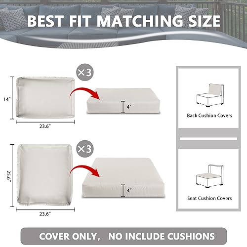 SUSIE'S GARDEN 6p Outdoor Cushion Slipcovers Outdoor Patio Cushions Covers Replacement Waterproof with Zipper for 3-Seat Outdoor Rattan Sofa Patio Furniture Cushion Covers Grey, Covers Only