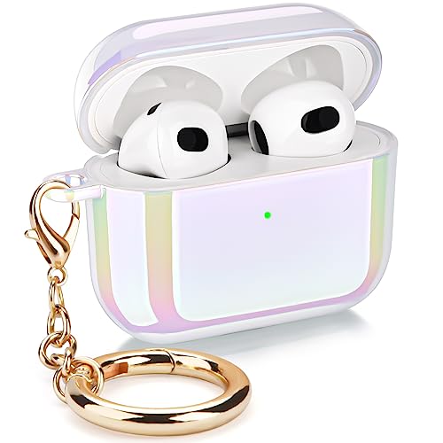 VISOOM for Apple Airpods 3 Cases - Hard AirPods 3rd Generation Case Cover Women, Lasher PC Protective Airpods Case 3rd Gen with Keychain for iPods 3rd Wireless Charging Case, Colorful iPods 3 Cover