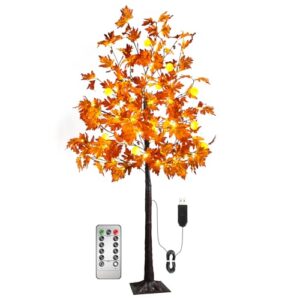 GTIDEA 6FT 120LED Lighted Maple Tree Fall Halloween Decorations, Artificial Fall Tree with 8 Flashing Mode 216 Fall Leaves for Thanksgiving Autumn Porch Farmhouse Home Decor Indoor Outdoor