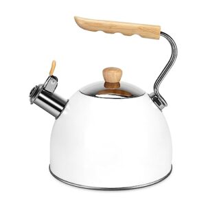 tea kettle, beyoung 2.5 liter whistling tea kettle, tea pots for stove top food grade stainless steel with wood pattern handle, universal base suitable for tea, coffee, milk