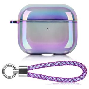 airpods 3 case cover, airspo airpods 3rd generation case women clear lasher hard pc protective case colorful skin compatible with apple airpods 3 case with keychain (glittery purple)
