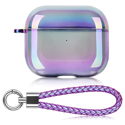 AirPods 3 Case Cover, AIRSPO AirPods 3rd Generation Case Women Clear Lasher Hard PC Protective Case Colorful Skin Compatible with Apple AirPods 3 Case with Keychain (Glittery Purple)