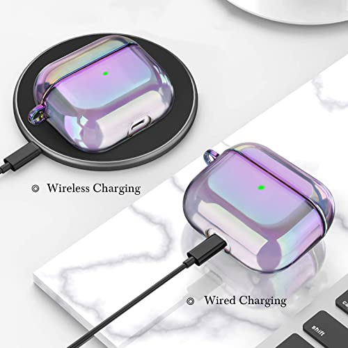 AirPods 3 Case Cover, AIRSPO AirPods 3rd Generation Case Women Clear Lasher Hard PC Protective Case Colorful Skin Compatible with Apple AirPods 3 Case with Keychain (Glittery Purple)