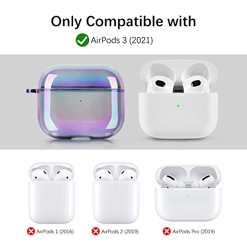 AirPods 3 Case Cover, AIRSPO AirPods 3rd Generation Case Women Clear Lasher Hard PC Protective Case Colorful Skin Compatible with Apple AirPods 3 Case with Keychain (Glittery Purple)