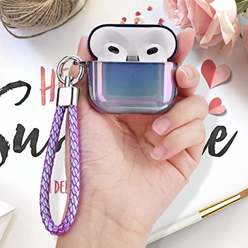 AirPods 3 Case Cover, AIRSPO AirPods 3rd Generation Case Women Clear Lasher Hard PC Protective Case Colorful Skin Compatible with Apple AirPods 3 Case with Keychain (Glittery Purple)