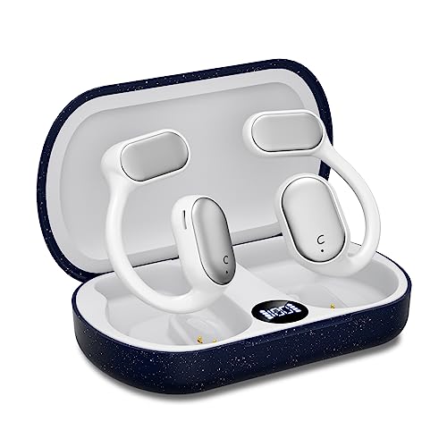 Open Ear Headphones Wireless Bluetooth Earbuds, Air Conduction Earbuds with Built-in Mic,Up to 30 Hours Playtime with Digital Display Charging Case,Waterproof Earphones for Android & iPhone - Blue