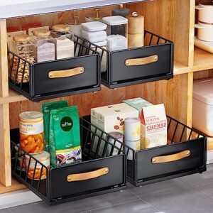 pull out cabinet organizer fixed with adhesive nano film,heavy duty slide out pantry shelves drawer storage,sliding mesh cabinet basket with handle for kitchen, bathroom,home, 11.8"w x15.7"dx6.2"h
