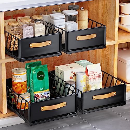 Pull out Cabinet Organizer Fixed with Adhesive Nano Film,Heavy Duty Slide out Pantry Shelves Drawer Storage,Sliding Mesh Cabinet Basket with Handle for Kitchen, Bathroom,Home, 11.8"W X15.7"DX6.2"H