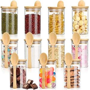 roshtia 12 sets glass jars with bamboo lids and spoons airtight glass jars containers borosilicate glass canisters food storage canister for hot chocolate bars coffee oats spices marshmallows (10 oz)