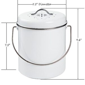 Metal Compost Bin for Kitchen, Compost Pail Indoor Kitchen Sealed with Lid, Countertop Composter Food Scarp Container, White, 1.4 Gallon