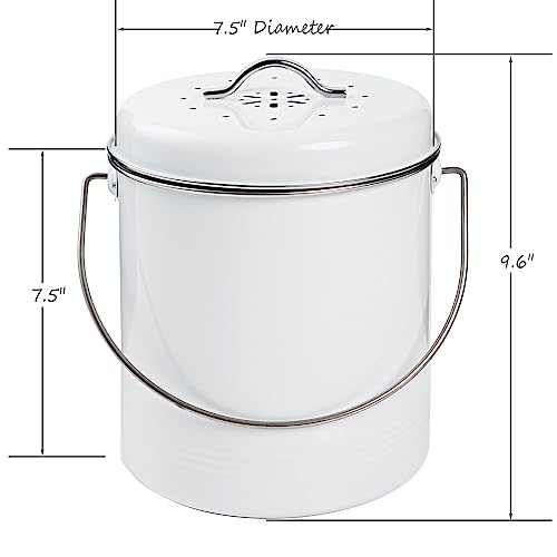 Metal Compost Bin for Kitchen, Compost Pail Indoor Kitchen Sealed with Lid, Countertop Composter Food Scarp Container, White, 1.4 Gallon