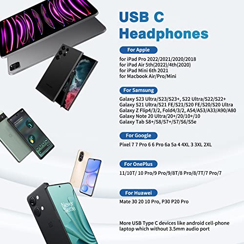 USB C Headphones for iPhone 15 Pro iPad Pro Samsung S23 Ultra S22 S21 S20 A54 Z Flip,APETOO HiFi Stereo USB Type C Earphones USB-C Wired Earbuds with Mic Volume Control for Pixel 7a 6a 5 4 OnePlus 11