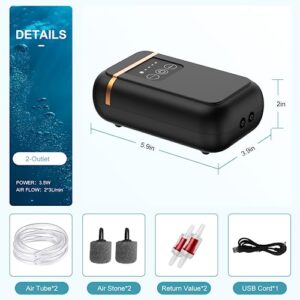 Aquarium Air Pump,Btinf Rechargeable&Portable Fish Aerator Pump,Lithium Battery Operated Fish Tank Air Pump with Air Stones,3.5W USB Air Pump for Fish Tank for Outdoor Fishing, Emergency, Power Cuts