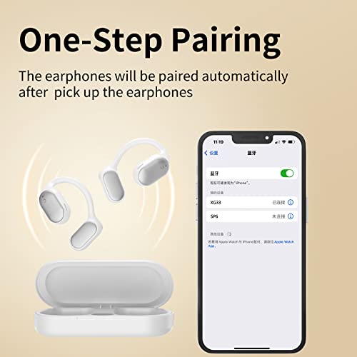 Open Ear Headphones Wireless Bluetooth Earbuds, Air Conduction Earbuds with Built-in Mic,Up to 30 Hours Playtime with Digital Display Charging Case,Waterproof Earphones for Android & iPhone - White