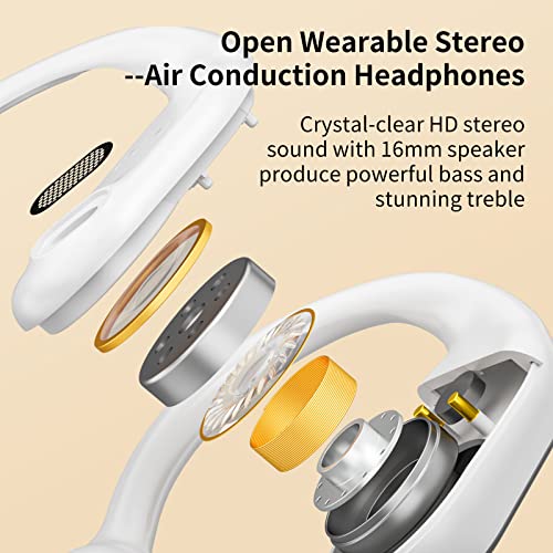 Open Ear Headphones Wireless Bluetooth Earbuds, Air Conduction Earbuds with Built-in Mic,Up to 30 Hours Playtime with Digital Display Charging Case,Waterproof Earphones for Android & iPhone - White