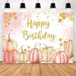 mehofond pumpkin birthday party decorations backdrop gold pink pumpkin girl birthday party decor supplies photography background banner dessert table photo booth studio 10x7ft