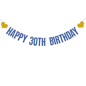 happy 30th birthday banner, pre-strung,blue glitter paper garlands banner for 30th birthday party decorations supplies, letters blue,betteryanzi