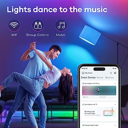 Linkind Matter WiFi Smart Light Bulbs Work with Apple Home, Siri, Google Home, Alexa, SmartThings, RGBTW Color Changing Light Bulbs Music Sync, Mood Lighting, 2.4Ghz WiFi Only A19 E26 60W 800LM 3 Pack