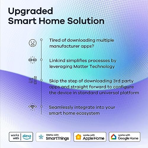 Linkind Matter WiFi Smart Light Bulbs Work with Apple Home, Siri, Google Home, Alexa, SmartThings, RGBTW Color Changing Light Bulbs Music Sync, Mood Lighting, 2.4Ghz WiFi Only A19 E26 60W 800LM 3 Pack