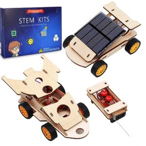 stem projects for kids age 8-12, science kits for boys, solar remote control 3d puzzle gifts for 8-14 year old teen boys girls, 2 set model car building experiments for teenage ages 9 10 11 12