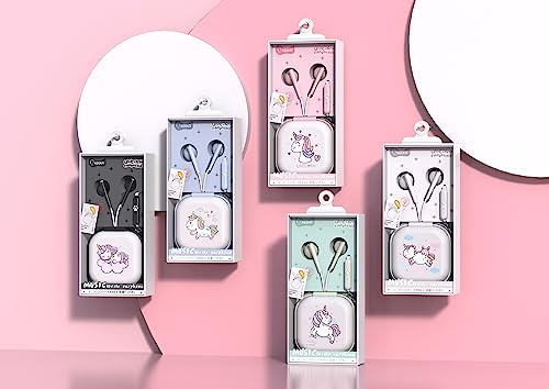 QearFun Unicorn Earbuds for Kids, Kawakii Wired Earbud & in-Ear Headphones Gift for School Girls and Boys with Microphone and Lovely Earphones Storage Case（Pink）