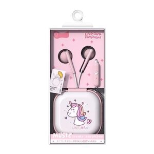 qearfun unicorn earbuds for kids, kawakii wired earbud & in-ear headphones gift for school girls and boys with microphone and lovely earphones storage case（pink）
