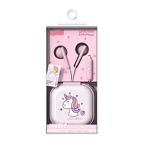 QearFun Unicorn Earbuds for Kids, Kawakii Wired Earbud & in-Ear Headphones Gift for School Girls and Boys with Microphone and Lovely Earphones Storage Case（Pink）