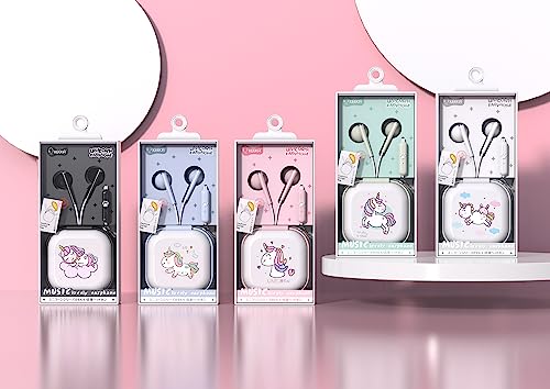 QearFun Unicorn Earbuds for Kids, Kawakii Wired Earbud & in-Ear Headphones Gift for School Girls and Boys with Microphone and Lovely Earphones Storage Case（Pink）