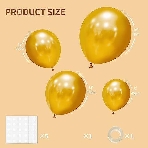 XIXIGOU 110 Pcs Gold Balloons Different Sizes 18/12/10/5 Inch Metallic Gold Balloon Garland Arch Kit, Gold Latex Balloons for Baby Shower/Birthday Party/Wedding Party/Graduation Party Decoration