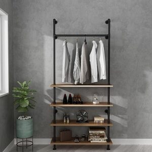 lanjin industrial pipe clothing rack,clothes rack for wardrobe, bedroom and as walk-in closet system.sturdy clothing racks for hanging clothes,wall mounted heavy duty clothes rack,black c