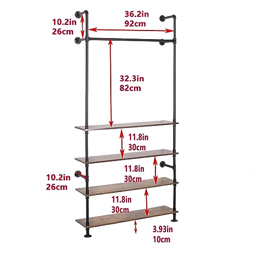 LANJIN Industrial Pipe Clothing Rack,Clothes Rack for Wardrobe, Bedroom and As Walk-in Closet System.Sturdy Clothing Racks for Hanging Clothes,Wall Mounted Heavy Duty Clothes Rack,Black C