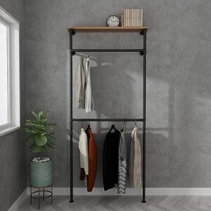 lanjin industrial pipe clothing rack,clothes rack for wardrobe, bedroom and as walk-in closet system.sturdy clothing racks for hanging clothes,wall mounted heavy duty clothes rack,black a