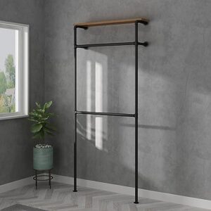 LANJIN Industrial Pipe Clothing Rack,Clothes Rack for Wardrobe, Bedroom and As Walk-in Closet System.Sturdy Clothing Racks for Hanging Clothes,Wall Mounted Heavy Duty Clothes Rack,Black A