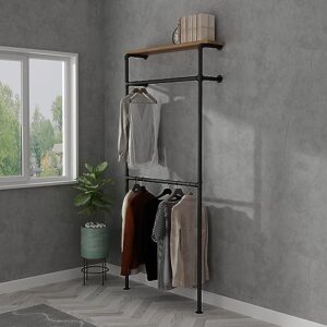 LANJIN Industrial Pipe Clothing Rack,Clothes Rack for Wardrobe, Bedroom and As Walk-in Closet System.Sturdy Clothing Racks for Hanging Clothes,Wall Mounted Heavy Duty Clothes Rack,Black A