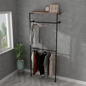 LANJIN Industrial Pipe Clothing Rack,Clothes Rack for Wardrobe, Bedroom and As Walk-in Closet System.Sturdy Clothing Racks for Hanging Clothes,Wall Mounted Heavy Duty Clothes Rack,Black A