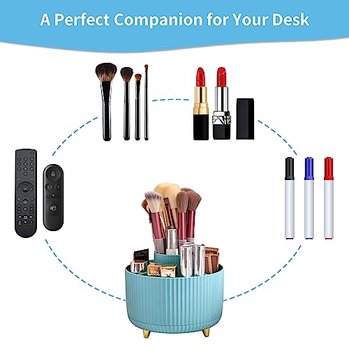 Marbrasse Desk Organizer, 360-Degree Rotating Pen Holder for Desk, Desk Organizers and Accessories with 5 Compartments Pencil Organizer, Art Supply Storage Box Caddy for Office, Home （Light Blue）