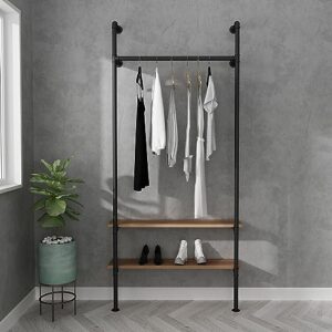 lanjin industrial pipe clothing rack,clothes rack for wardrobe, bedroom and as walk-in closet system.sturdy clothing racks for hanging clothes,wall mounted heavy duty clothes rack,black b
