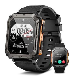 military smart watch for men -bluetooth call(answer/dial calls), ip68 waterproof outdoor tactical rugged smartwatch, 1.83" hd fitness tracker watch with heart rate sleep monitor for ios android phone