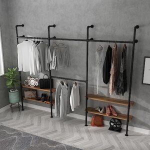 LANJIN Industrial Pipe Clothing Rack,Clothes Rack for Wardrobe, Bedroom and As Walk-in Closet System.Sturdy Clothing Racks for Hanging Clothes,Wall Mounted Heavy Duty Clothes Rack,Black F