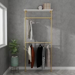 lanjin industrial pipe clothing rack,clothes rack for wardrobe, bedroom and as walk-in closet system.sturdy clothing racks for hanging clothes,wall mounted heavy duty clothes rack,gold a