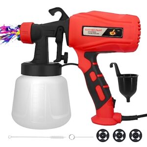 Nlapldy Paint Sprayer, HVLP Electric Spray Gun (900ML Container/3 Nozzles/3 Patterns), Easy to Clean, for Furniture, Cabinets, Fence, Walls, Door, Garden Chairs (Red)