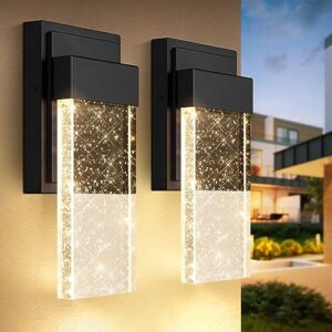 beslowe outdoor wall light fixtures with crystal bubble glass, waterproof exterior sconces led wall lanterns, porch lights wall mounted 10w 3000k outside lights for house front door garage entryway