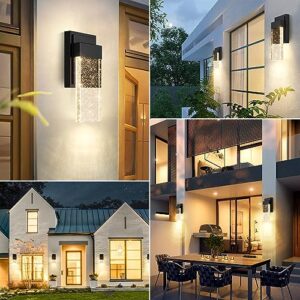 BesLowe Outdoor Wall Light Fixtures with Crystal Bubble Glass, Waterproof Exterior Sconces LED Wall Lanterns, Porch Lights Wall Mounted 10W 3000K Outside Lights for House Front Door Garage Entryway